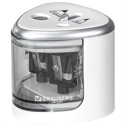 Точилка электрическая BRAUBERG DUAL (для 2 диаметров карандашей!), 4 батарейки АА, белая, 270580 - фото 13744683