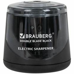 Точилка электрическая BRAUBERG DOUBLE BLADE BLACK, двойное лезвие, питание от 2 батареек АА, 271336 - фото 13744742