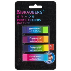 Ластики BRAUBERG GRADE НАБОР 4 штуки, размер ластика 60х15х10 мм, упаковка блистер, 271344 - фото 13744744