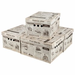Короб для хранения из плотного микрогофрокартона 330х250х185 мм, КОМПЛЕКТ 4 шт., BRAUBERG HOME "Газета", 271814 - фото 13744802