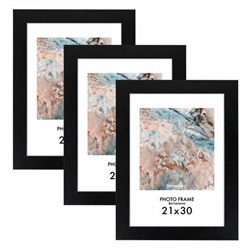 Рамка 21х30 см небьющаяся, КОМПЛЕКТ 3 шт., багет 29 мм, МДФ, BRAUBERG "Basic", черная, 391261 - фото 13747005