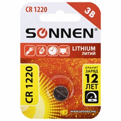 Батарейка литиевая SONNEN Lithium CR1220 "таблетка, дисковая, кнопочная" 1 шт., блистер, 455597 - фото 13747318