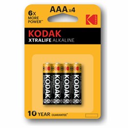Батарейки алкалиновые "мизинчиковые" КОМПЛЕКТ 4 шт., KODAK Xtralife Alkaline, ААА (LR03,15А), блистер, Б0014329 - фото 13747774