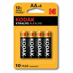 Батарейки алкалиновые "пальчиковые" КОМПЛЕКТ 4 шт., KODAK Xtralife Alkaline, АА (LR6, 24А), блистер, Б0014328 - фото 13747775