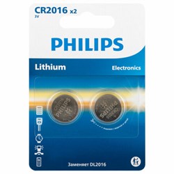 Батарейки литиевые PHILIPS Lithium CR2016, таблетки, дисковые, кнопочные, КОМПЛЕКТ 2 шт., в блистере, Б0064674 - фото 13747798