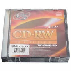 Диски CD-RW VS 700 Mb, 4-12x, Slim Case, КОМПЛЕКТ 5 шт., VSCDRWSL501 - фото 13747839