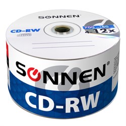 Диски CD-RW SONNEN 700 Mb 4-12x Bulk (термоусадка без шпиля), КОМПЛЕКТ 50 шт., 512578 - фото 13747863