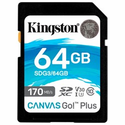 Карта памяти SDXC 64GB KINGSTON Canvas Go Plus, UHS-I U3, 170 Мб/с (class 10), SDG3/64GB - фото 13747923