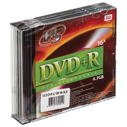 Диски DVD+R (плюс) VS, 4,7 Гб, 16x, Slim Case, КОМПЛЕКТ 5 шт., VSDVDPRSL501 - фото 13747960