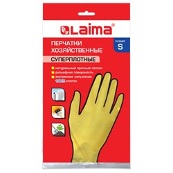 Перчатки МНОГОРАЗОВЫЕ латексные LAIMA "ПРЕМИУМ", хлопчатобумажное напыление, СВЕРХПЛОТНЫЕ, размер S (малый), желтые, вес 55 г, 600570 - фото 13748592