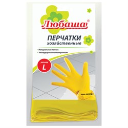 Перчатки МНОГОРАЗОВЫЕ латексные ЛЮБАША "ЭКОНОМ", хлопчатобумажное напыление, размер L (большой), желтые, вес 32 г, 603785 - фото 13748742