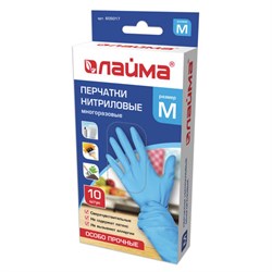 Перчатки нитриловые многоразовые ОСОБО ПРОЧНЫЕ, 5 пар (10 шт.), M (средний), голубые, LAIMA, 605017 - фото 13748808