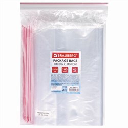 Пакеты с замком ZIP LOCK "зиплок", комплект 100 шт., 250х300 мм, ПВД, толщина 40 микрон, BRAUBERG, 606217 - фото 13748895