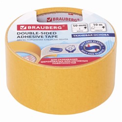 Клейкая двухсторонняя лента 50 мм х 10 м, ТКАНЕВАЯ ОСНОВА, BRAUBERG, 606427 - фото 13748915