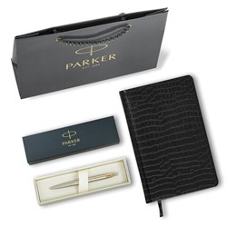 Ручка шариковая PARKER "Jotter Core Stainless Steel GT", ежедневник А5 черный, пакет, 880886 - фото 13750615