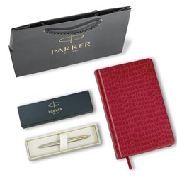 Ручка шариковая PARKER "Jotter Core Stainless Steel GT", ежедневник А5 красный, пакет, 880888 - фото 13750617