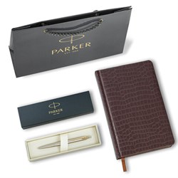 Ручка шариковая PARKER "Jotter Core Stainless Steel GT", ежедневник А5 коричневый, пакет, 880890 - фото 13750619