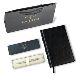 Ручка шариковая PARKER "Jotter Core Stainless Steel CT", ежедневник А5 черный, пакет, 880891 - фото 13750620