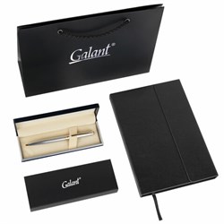 Ручка шариковая GALANT "Marburg", корпус серебристый, ежедневник недатированный А5 черный, пакет, 880905 - фото 13750634