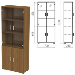 Шкаф закрытый со стеклом "Канц", 700х350х1830 мм, цвет орех пирамидальный (КОМПЛЕКТ) - фото 13750649