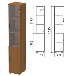 Шкаф закрытый со стеклом "Монолит", 370х390х2050 мм, цвет орех гварнери (КОМПЛЕКТ) - фото 13750699