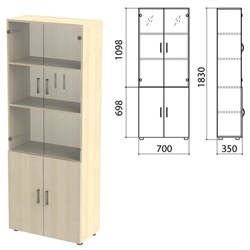 Шкаф закрытый со стеклом "Канц", 700х350х1830 мм, цвет дуб молочный (КОМПЛЕКТ) - фото 13750817