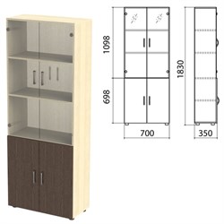 Шкаф закрытый со стеклом "Канц", 700х350х1830 мм, цвет дуб молочный/венге (КОМПЛЕКТ) - фото 13750819