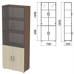 Шкаф закрытый со стеклом "Канц", 700х350х1830 мм, цвет венге/дуб молочный (КОМПЛЕКТ) - фото 13750820