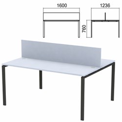 Стол письменный 2-МЕСТНЫЙ на металлокаркасе "Арго", 1600х1236х760 мм, серый (КОМПЛЕКТ) - фото 13750965