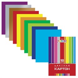 Картон цветной А4 2-сторонний МЕЛОВАННЫЙ, 10 листов 10 цветов, папка, HATBER, 195х280 мм, "Creative Set", 032441, 10Кц4_05934 - фото 13764248