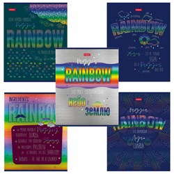 Тетрадь А5 48 л. HATBER скоба, клетка, металлизированный картон, "Rainbow" (5 видов в спайке), 48Т5мтлВ1 - фото 13767868