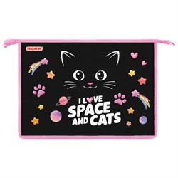 Папка для тетрадей ПИФАГОР А4, 1 отделение, картон/пластик, на молнии, "Dark kitten", 273339 - фото 14225160