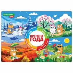 Настольное покрытие BRAUBERG KIDS, А3+, пластик, 46x33 см, "Кот-энтузиаст изучает Времена года", 273618 - фото 14225263