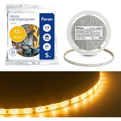 Светодиодная лента LED FERON LS604 60SMD 3528 4.8Вт/м 5м IP65 12V желтый - фото 14738489