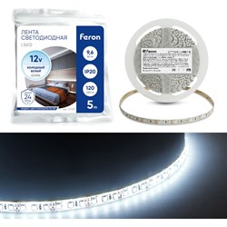 Светодиодная лента LED FERON LS612 120SMD 2835 9.6Вт/м 5м IP20 12V холодный белый - фото 14741631