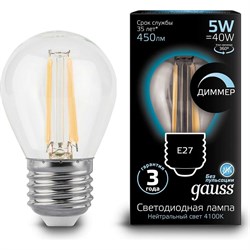 Лампа GAUSS LED Filament Globe E27 5W 4100K - фото 14741672