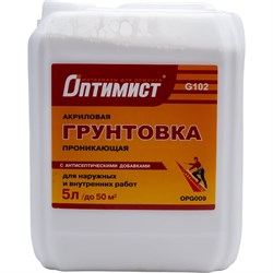 Проникающая акриловая грунтовка для наружных и внутренних работ ОПТИМИСТ G102 - фото 14784357
