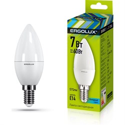 Электрическая светодиодная лампа Ergolux LED-C35-7W-E14-6K Свеча - фото 14786959