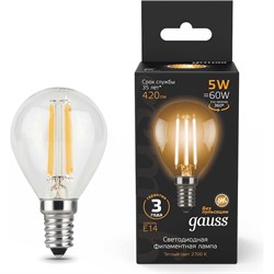 Лампа GAUSS LED Filament Globe E14 5W 2700K - фото 14843711