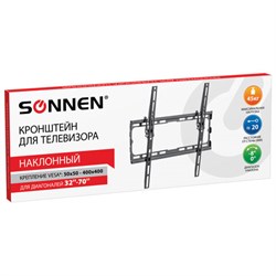 Кронштейн-крепление для ТВ настенный, до 45 кг, VESA 75х75-400х400, 32"-70", черный, SONNEN, 455949 - фото 14883292