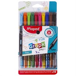 Набор капиллярных ручек (линеров) MAPED 10 шт., "Graph'Peps", АССОРТИ, трехгранные, 0,4 мм, 749050 - фото 14896304