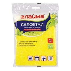 Салфетки ВИСКОЗНЫЕ универсальные MEGA, 30х38 см, КОМПЛЕКТ 5 шт., 90 г/м2, желтые, LAIMA, К4083, 601562 - фото 14896343