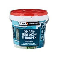 Акриловая универсальная эмаль для окон и дверей Pufas полуглянцевая, мороз. (0,9л) - фото 14897360