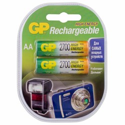 Батарейки аккумуляторные Ni-Mh пальчиковые КОМПЛЕКТ 2 шт. АА (HR6) 2650 mAh, GP, 270AAHC-2DECRC2 - фото 14907240