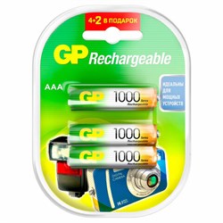 Батарейки аккумуляторные Ni-Mh мизинчиковые 6 шт. (ПРОМО 4+2) ААА (HR03) 930 mAh, GP, 100AAAHC4/2-2CR6 - фото 14907243