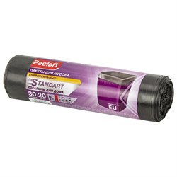 Мешки для мусора 30 л, черные, в рулоне 20 шт., ПНД, 7,3 мкм, 50х60 см, PACLAN "Standard" - фото 14907956