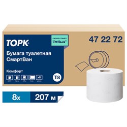 Бумага туалетная 207 м, TORK (Система T8) SmartOne, КОМПЛЕКТ 8 шт., Advanced, 2-слойная, 4722, 472272 - фото 14911060