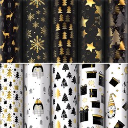 Бумага упаковочная подарочная новогодняя "Black.Gold.White", 70х100 см, 10 дизайнов ассорти, ЗОЛОТАЯ СКАЗКА, 592052 - фото 14913982