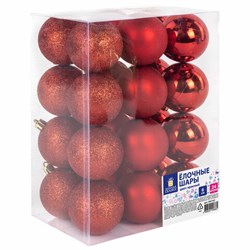 Шары ёлочные 24 шт., 6 см, "Trio", пластик, КРАСНЫЕ (глянец, матовый, глиттер), ЗОЛОТАЯ СКАЗКА, 592162 - фото 14917618