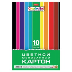 Картон цветной А4 МЕЛОВАННЫЙ, 10 листов, 10 цветов, с европодвесом, HATBER, 195х280 мм, "Creative Set", 088626, 10Кц4_05930 - фото 14922746